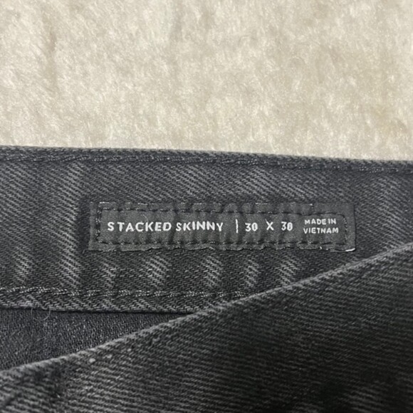 Pacsun Mens Black Stacked Skinny Denim Distressed Mid Rise Jeans Sz 30x30 - Picture 8 of 12